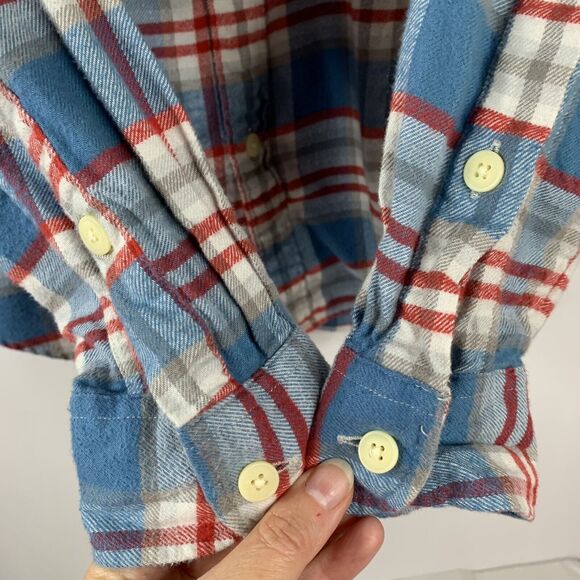 J. Crew Size S Flannel Shirt Button Down Front Blue Plaid Long Sleeve Collared - Picture 4 of 8